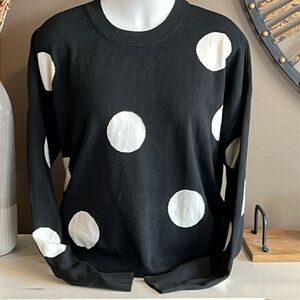 T. TAHARI Black w/ White Polka Dots Crew Neck Sweater Size 3X